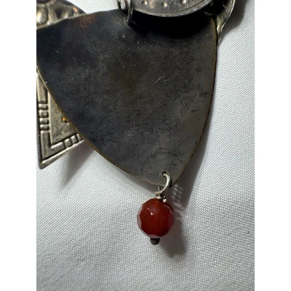 Signed Tabra Moon Face God Goddess‎ garnet & carnelian Beaded Sliver Pin Brooch